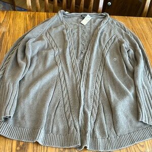 Taupe Eddie Bauer Open Front Long Woven Cardigan Sweater w Bell Sleeves XL NWT